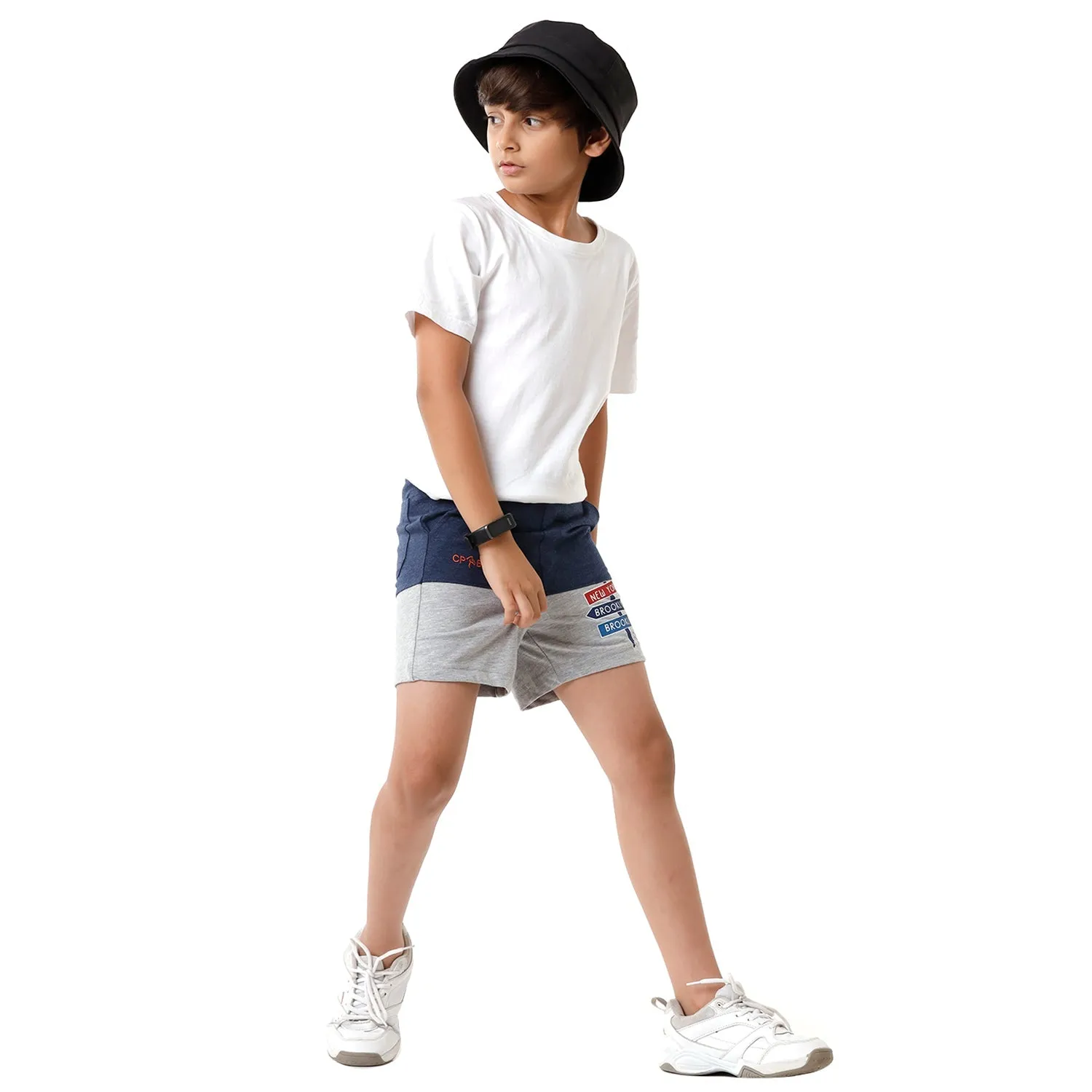 CP BRO BOYS Color Block Slim Fit Navy Color Cotton Shorts - BBTS 02 A
