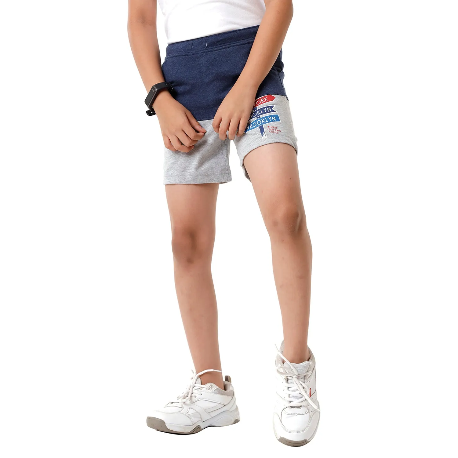 CP BRO BOYS Color Block Slim Fit Navy Color Cotton Shorts - BBTS 02 A