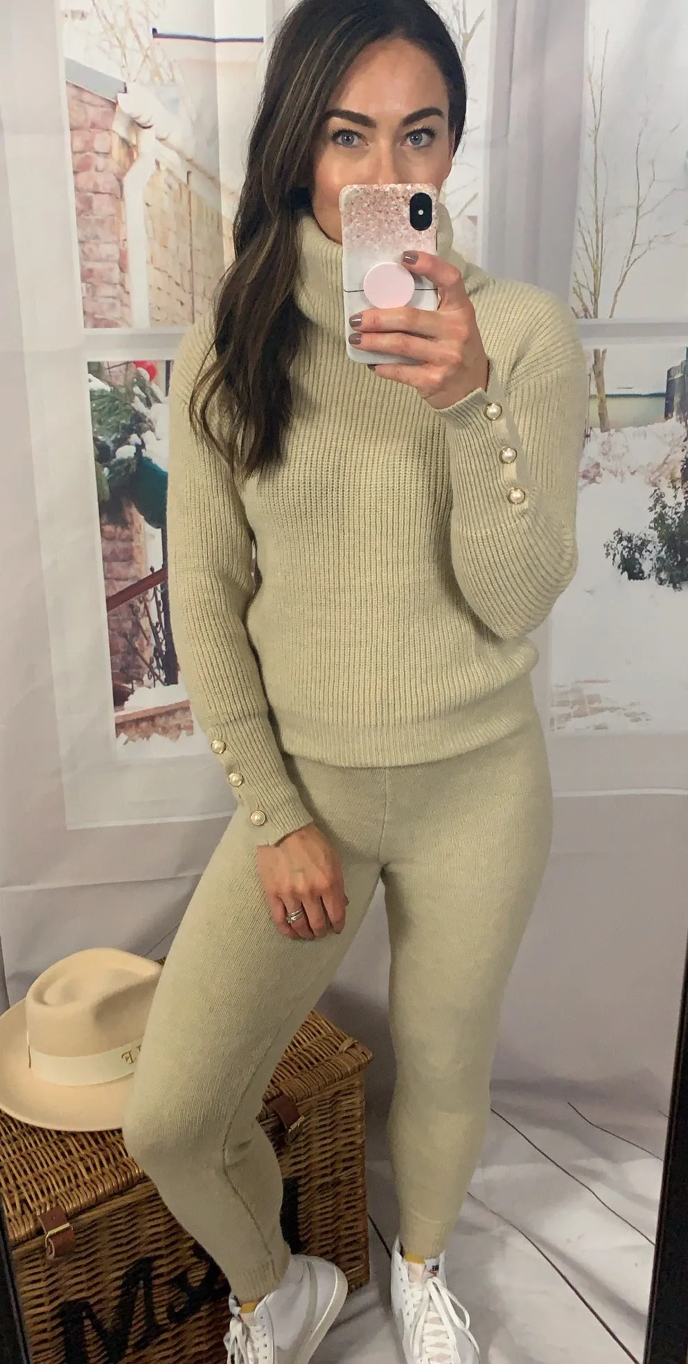 CREAM ROLL NECK LOUNGE SET