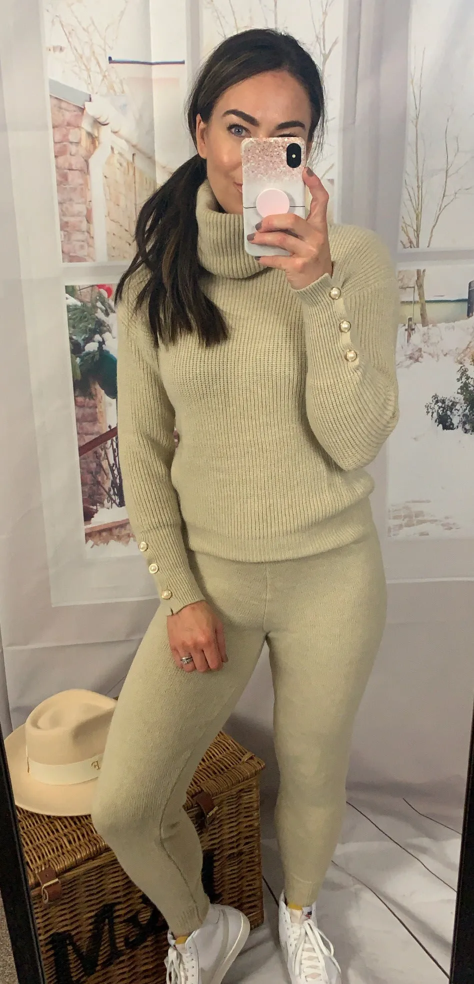 CREAM ROLL NECK LOUNGE SET