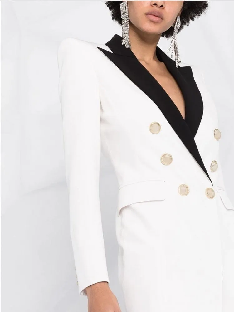 Double-Breasted Deep V-Neck Dress