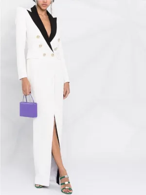 Double-Breasted Deep V-Neck Dress