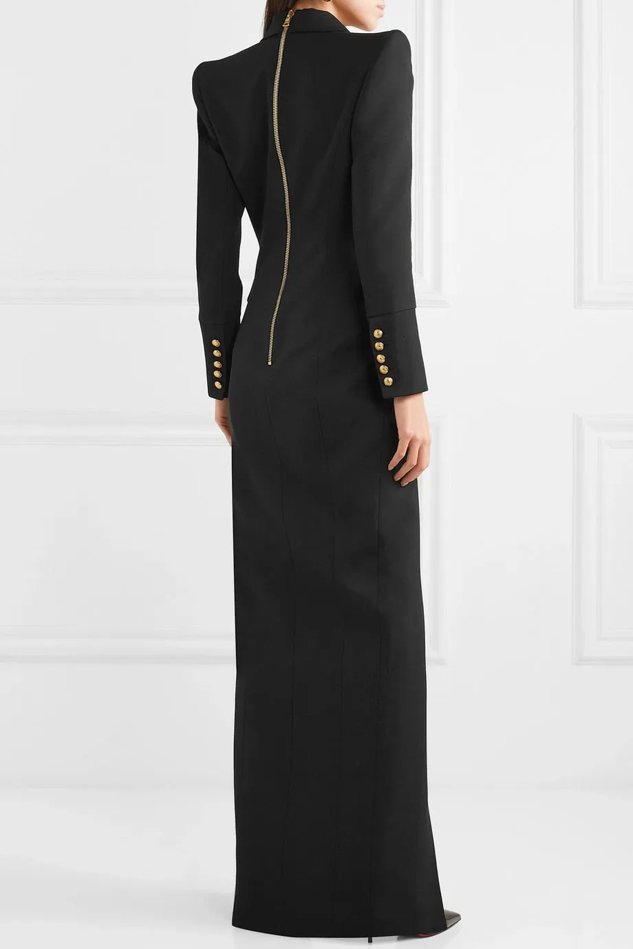 Double-Breasted Deep V-Neck Dress