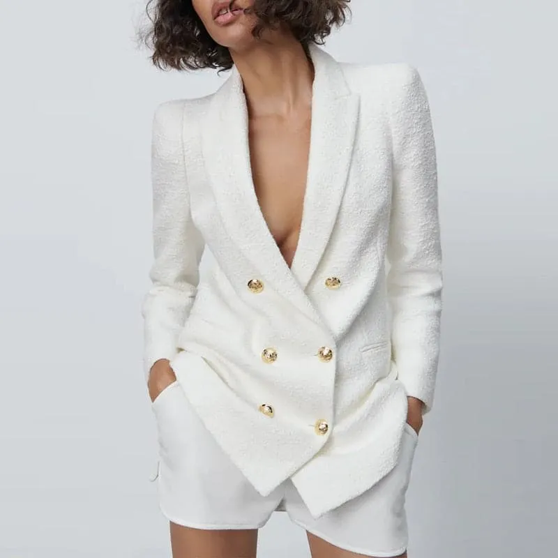 DressBetty - Women Vintage White Tweed Blazers Coat