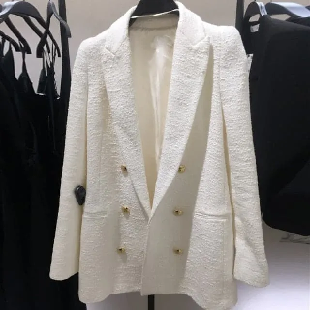 DressBetty - Women Vintage White Tweed Blazers Coat