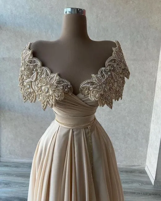 Elegant A-line Long Glitter Beading Sweetheart Prom Dresses