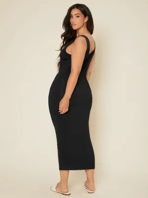 Elegant Plain Sleeveless Scoop Neck Pencil Natural Long Plus Size Dress