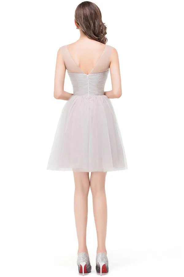 Elegant Silver A-line Mini Crew Bridesmaid Dresses