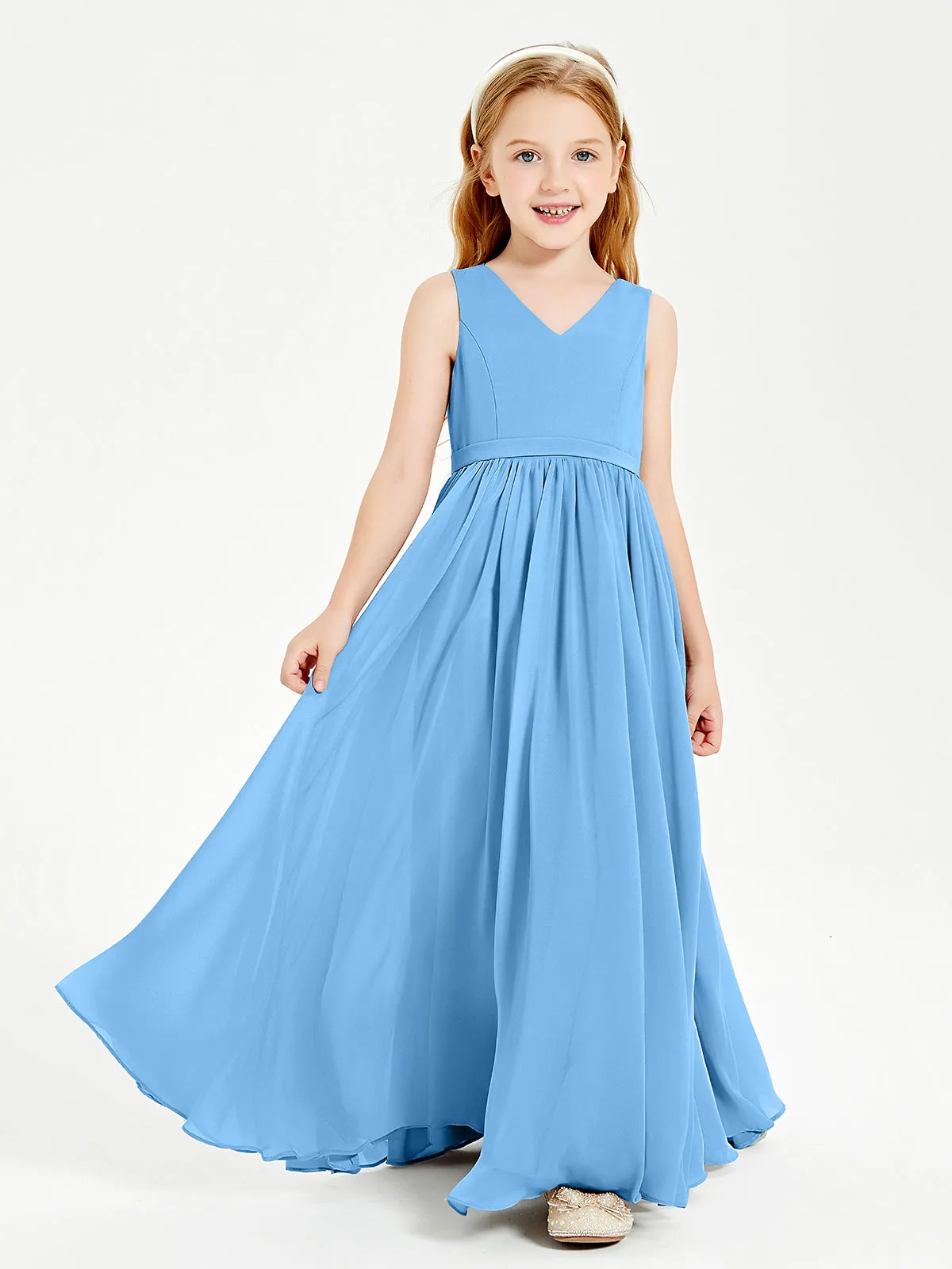 Elegant Sleeveless Junior Bridesmaid Dresses Blue