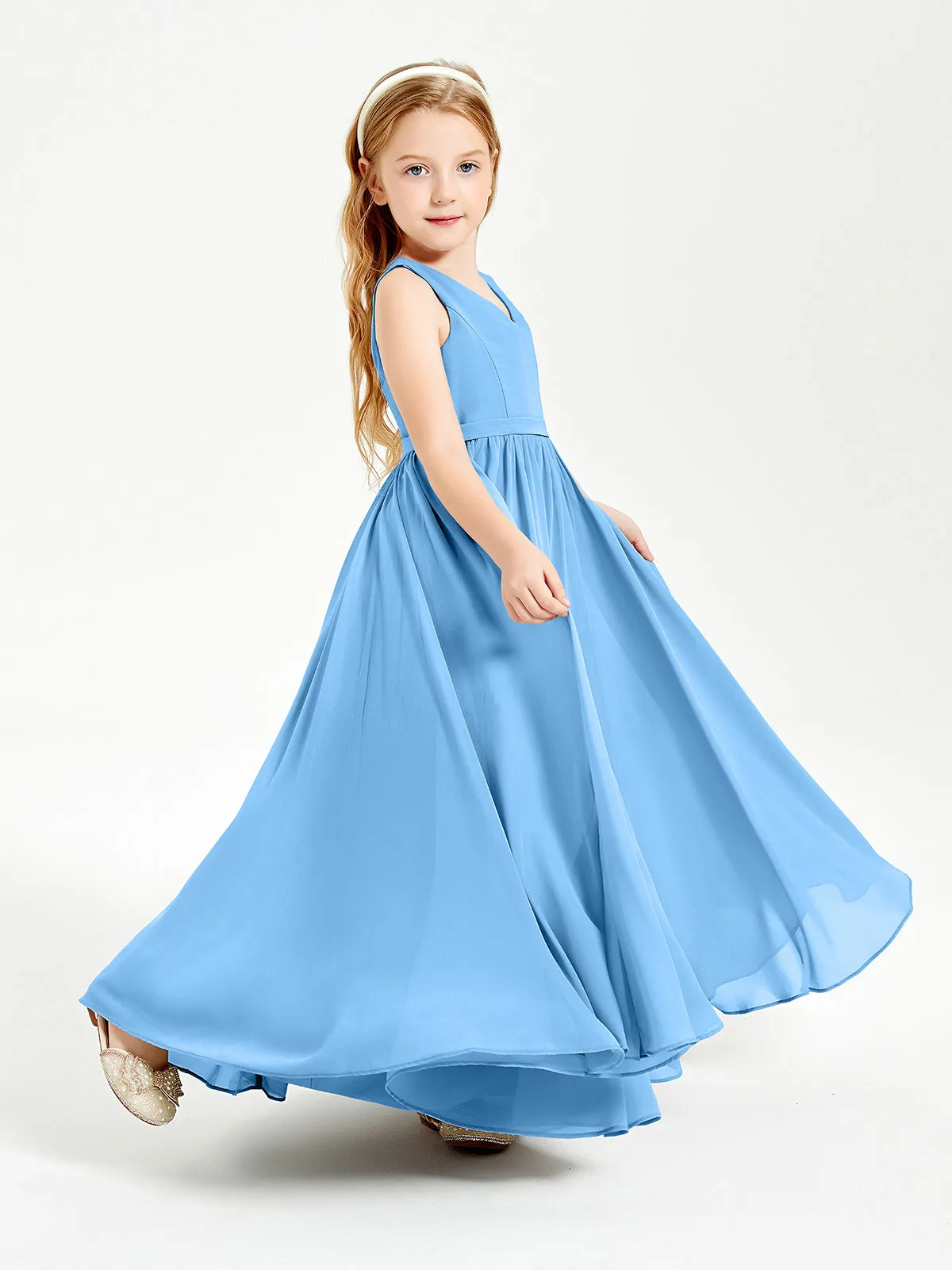 Elegant Sleeveless Junior Bridesmaid Dresses Blue