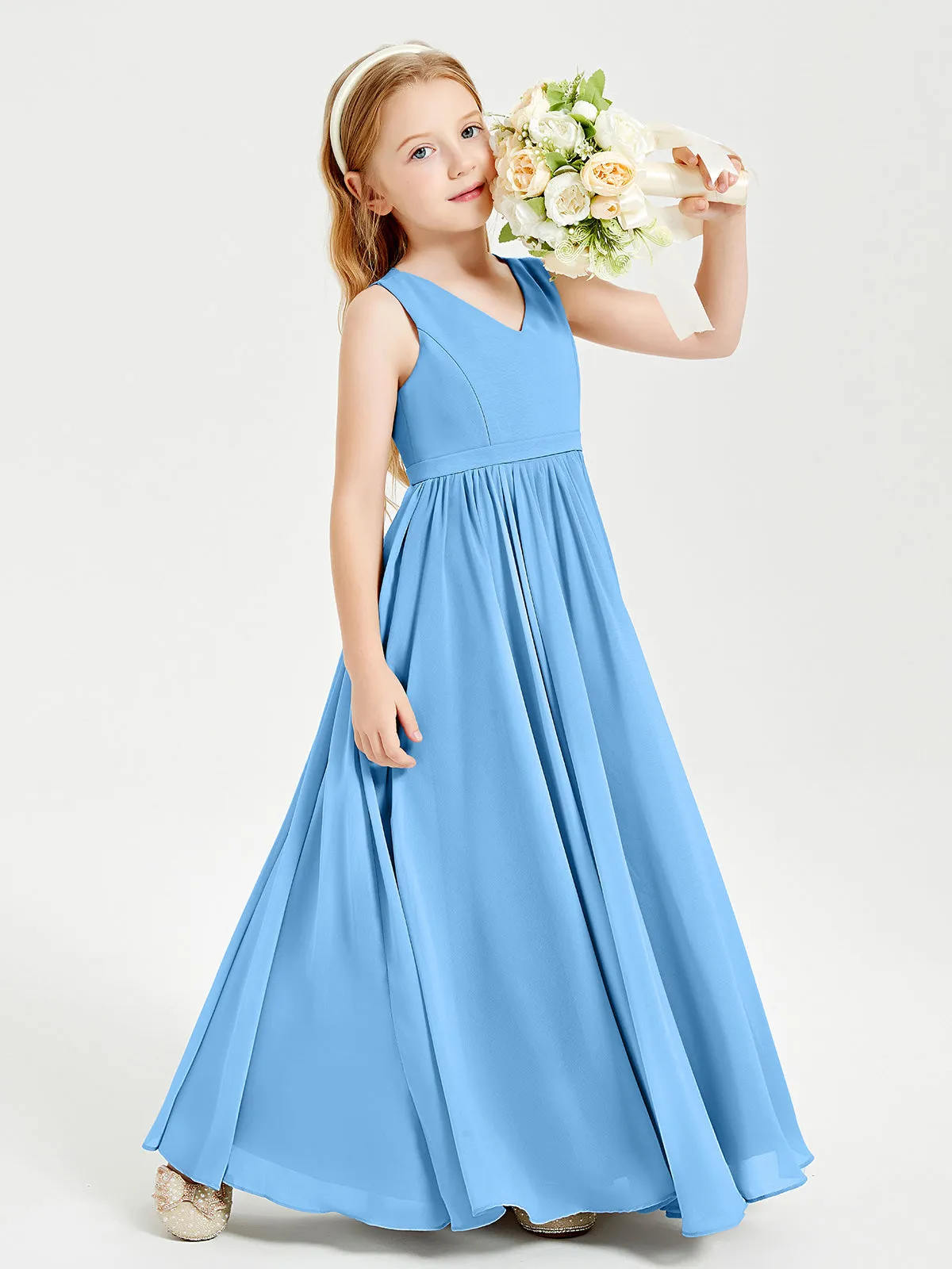 Elegant Sleeveless Junior Bridesmaid Dresses Blue