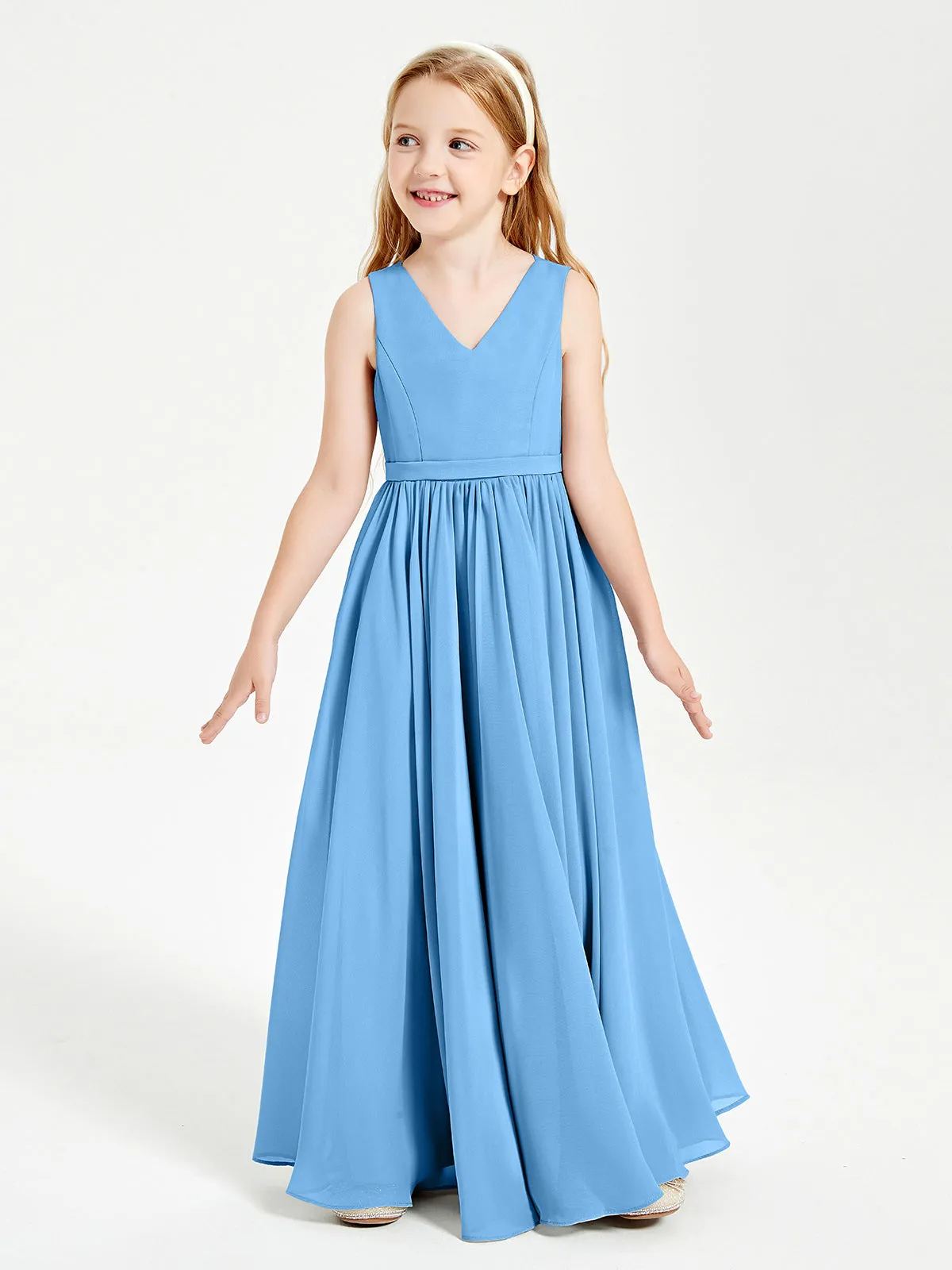 Elegant Sleeveless Junior Bridesmaid Dresses Blue