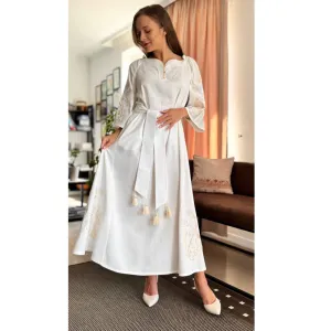 Elegant Ukrainian linen dress with embroidery