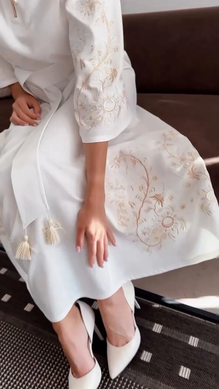 Elegant Ukrainian linen dress with embroidery