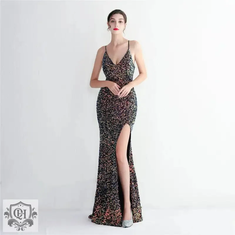 Elegant Velvet Sequin Suspender Dress