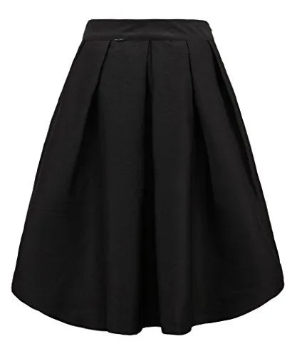 Face N Face Women's High Waisted A line Street Skirt Skater Pleated Full Midi Skirt Medium Black