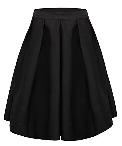 Face N Face Women's High Waisted A line Street Skirt Skater Pleated Full Midi Skirt Medium Black
