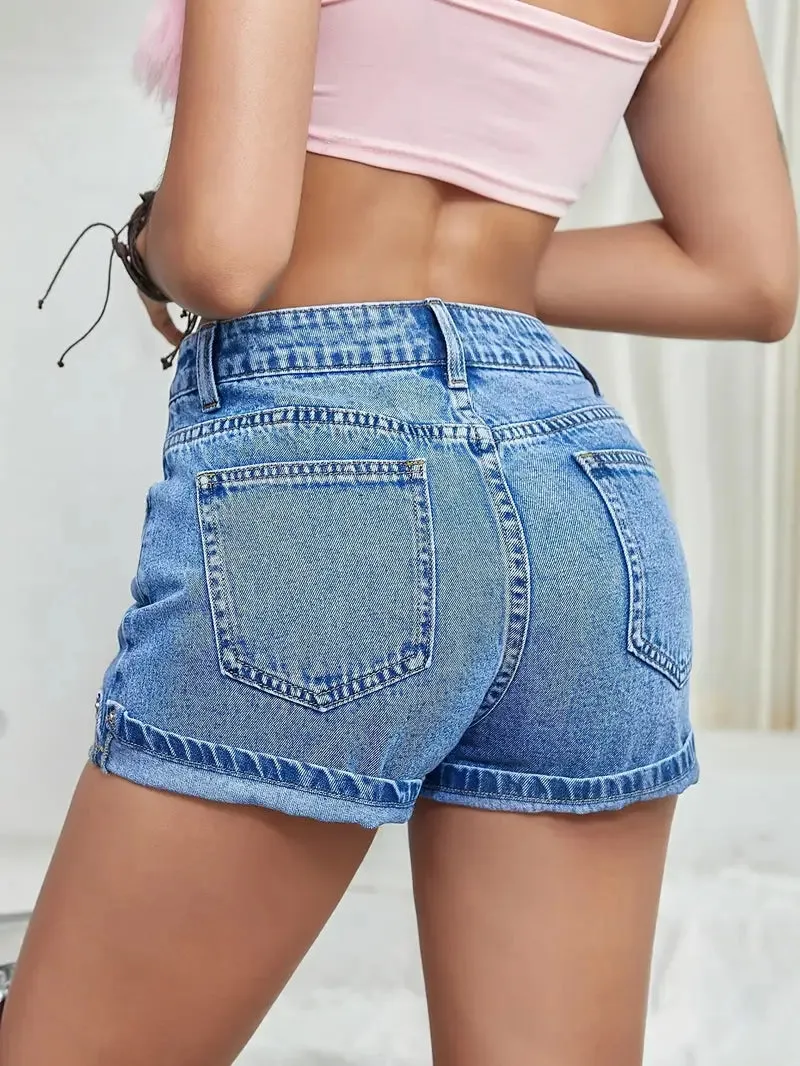 Fashion Ladies Hemmed Denim Shorts