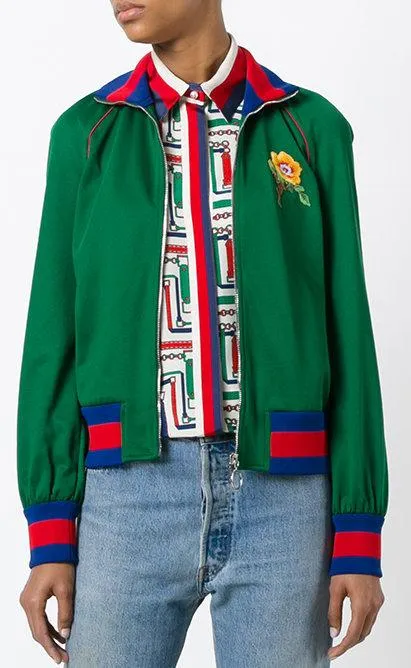 Floral Embroidered Web Trim bomber Jacket