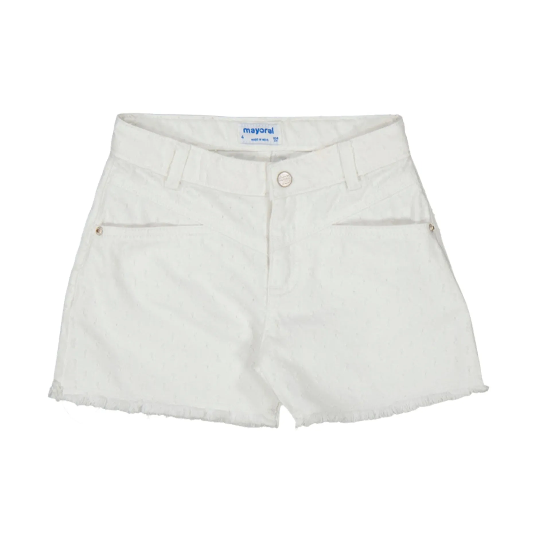 Frayed Hem Twill Shorts - White by Mayoral