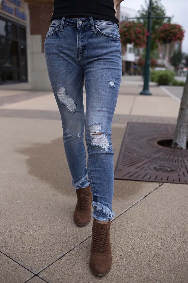 Fringe With Benefits Distressed Ankle Skinny Jeans