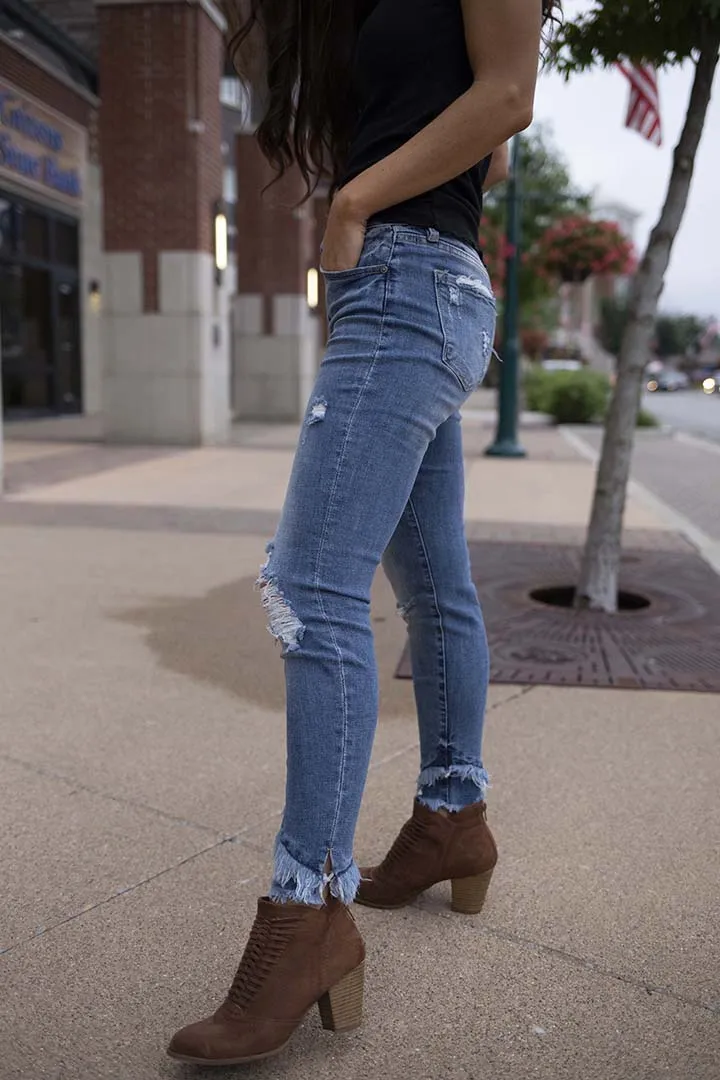 Fringe With Benefits Distressed Ankle Skinny Jeans