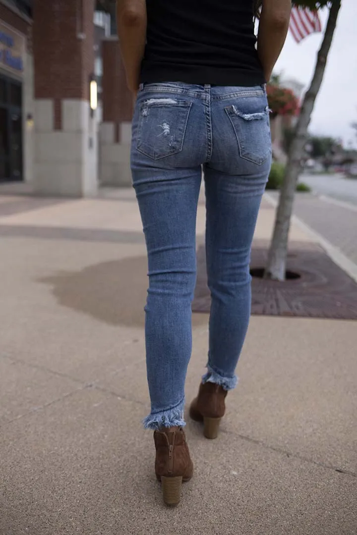 Fringe With Benefits Distressed Ankle Skinny Jeans