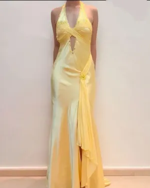 Gorgeous Mermaid Satin Yellow Long Prom Dresses Elegant Dress for Event
