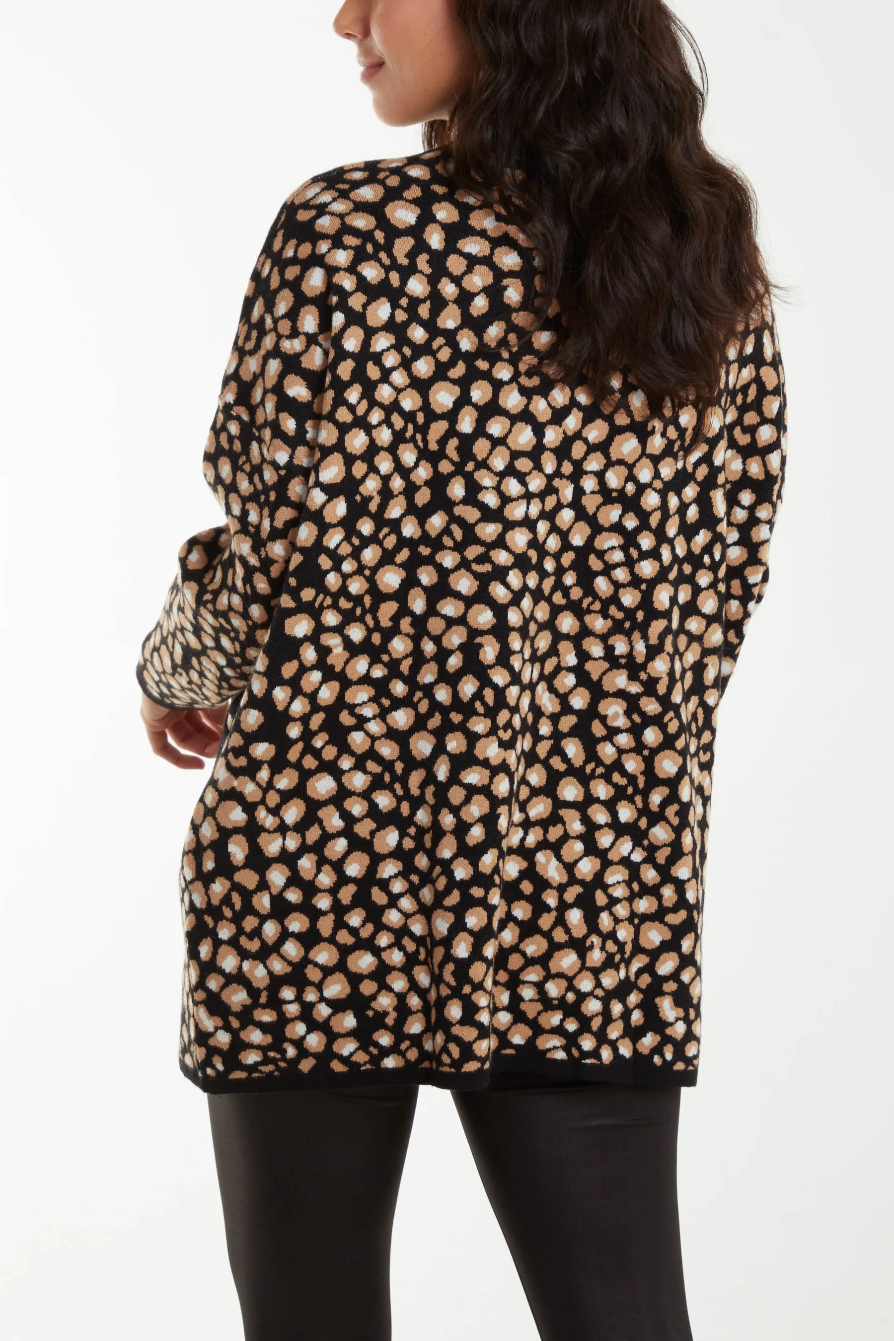 High Neck Animal Print Pocket Jumper