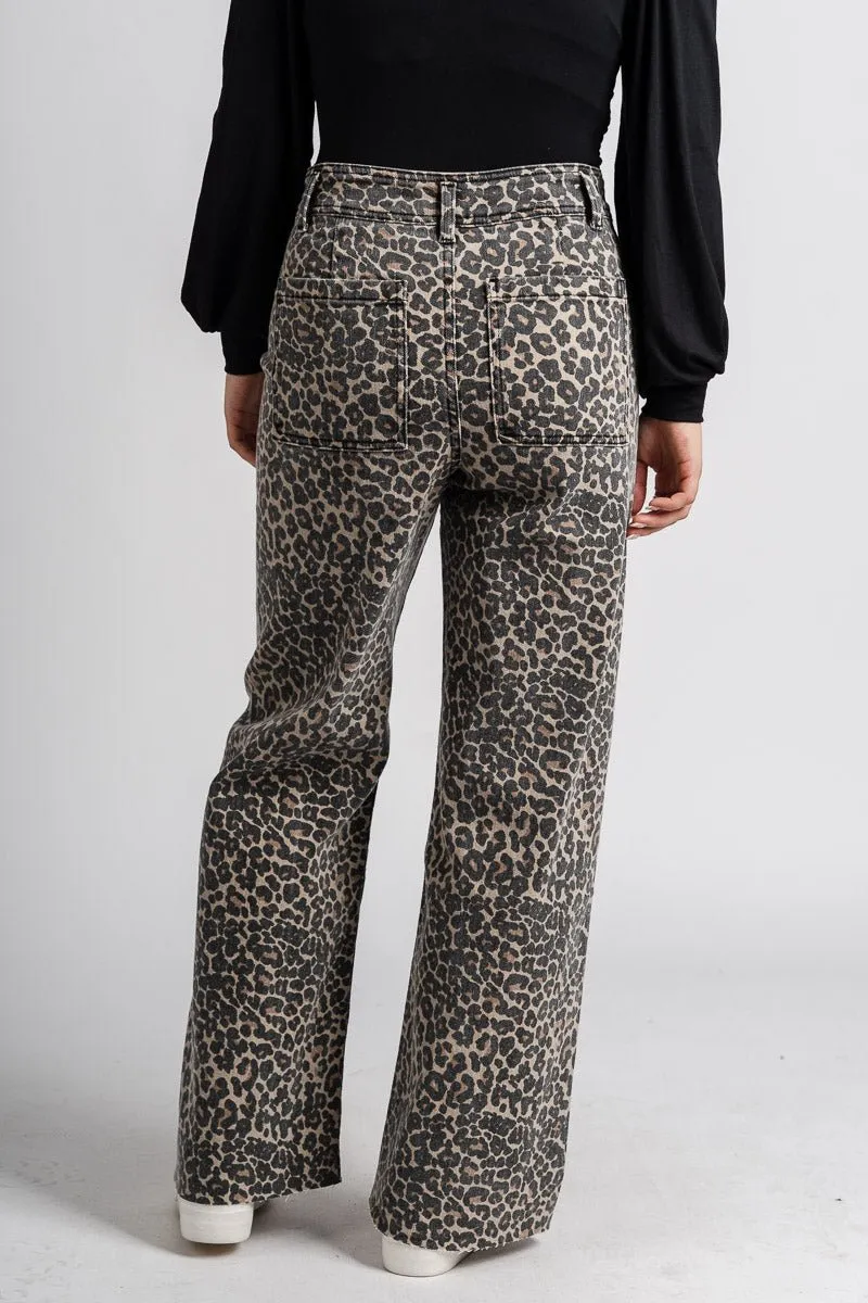 High rise leopard jeans brown