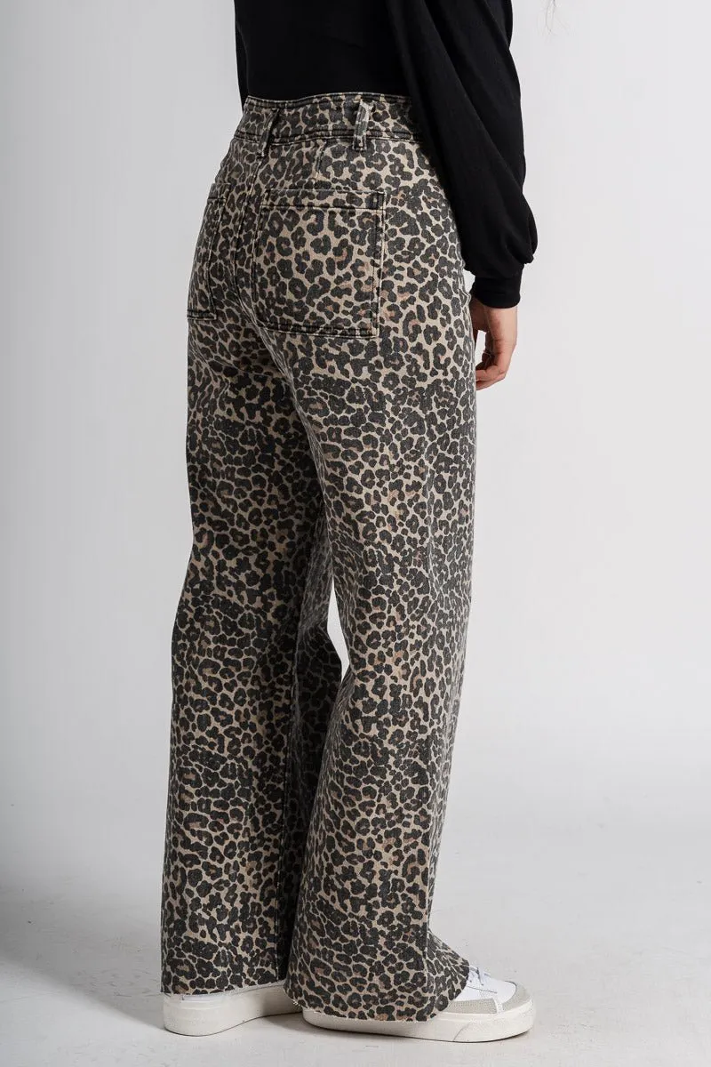 High rise leopard jeans brown