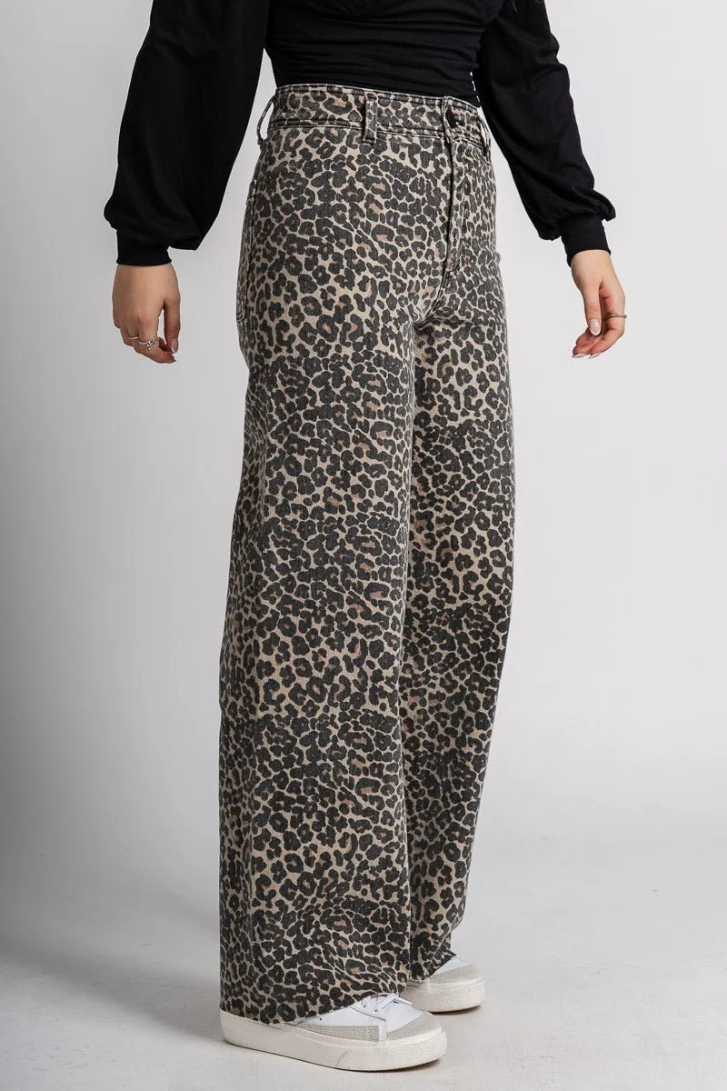 High rise leopard jeans brown
