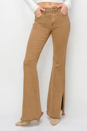 High-Waisted Flared Jeans with Fringe Hem