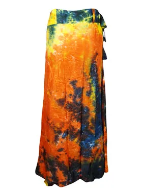 Hippie Wrap Beach Skirt Orange Black Beach Wrapskirts One Size