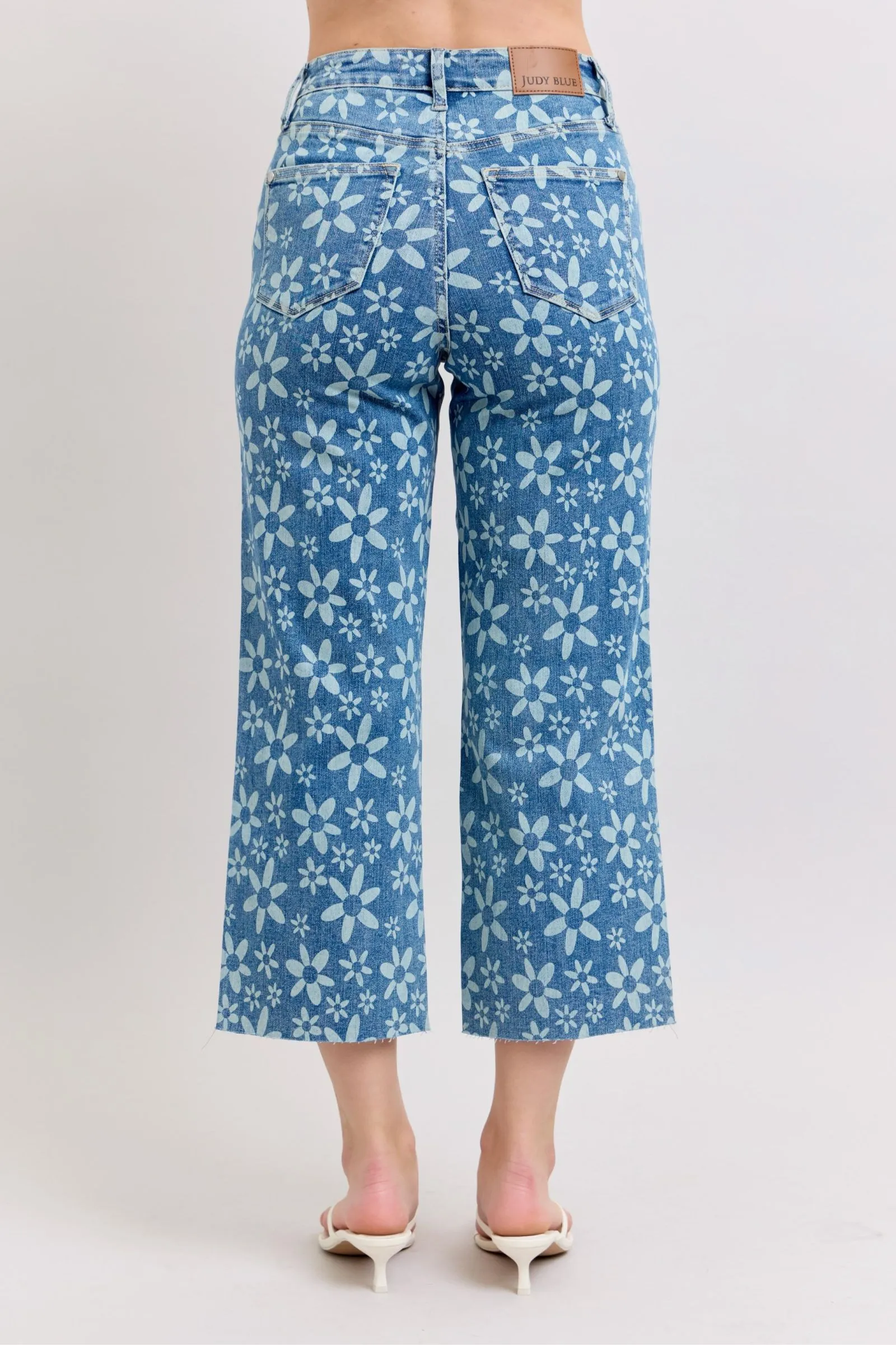 HW Flower Print Wide Leg Crop Jeans