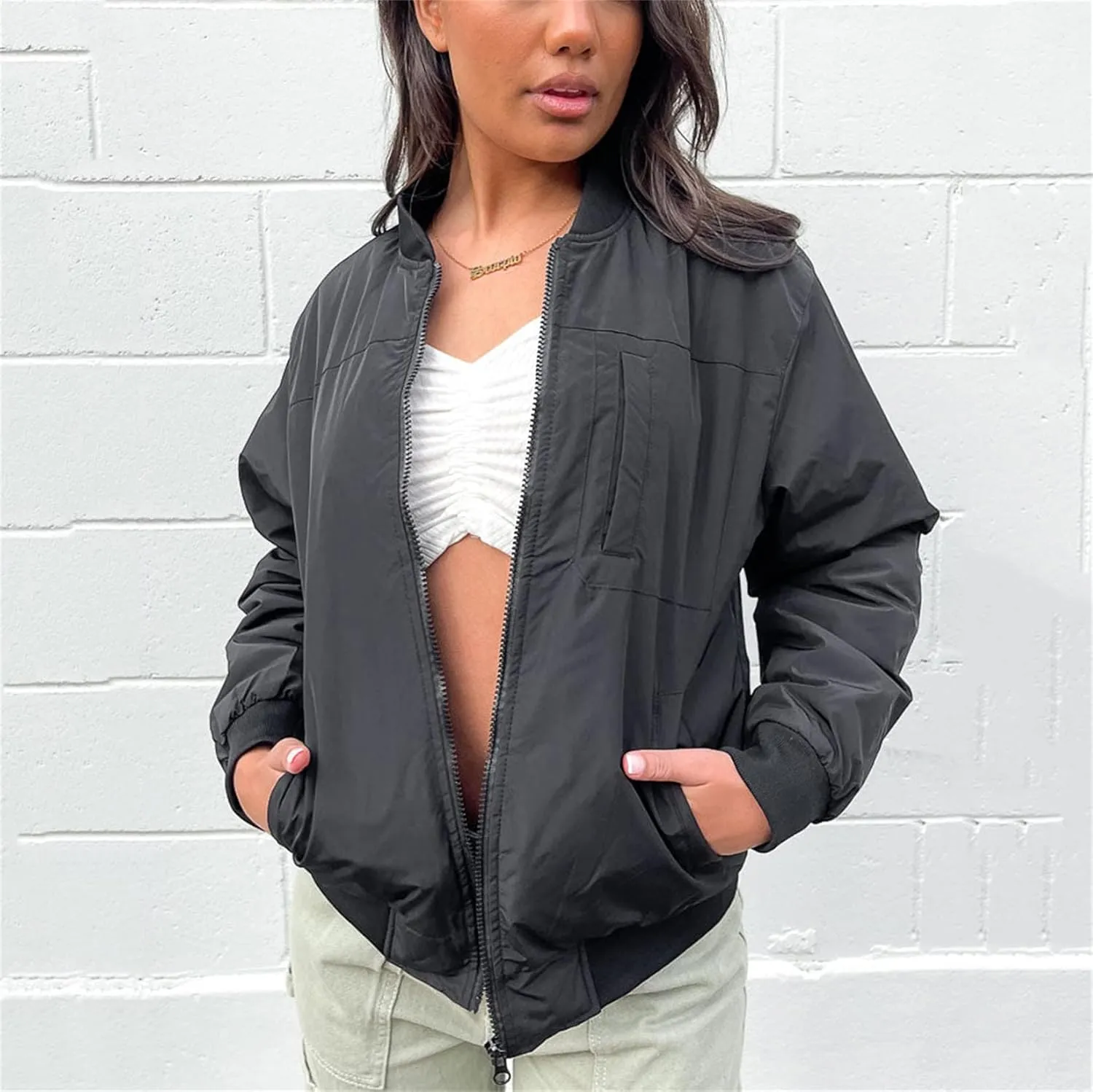 iTranyee Women's Vintage Varsity Jackets Retro Baseball Bomber Jackets Y2k Button Down Long Sleeve Oversized Coat Streetwear