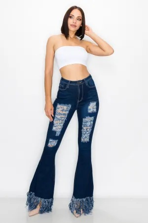 JAZZ-062 BELL BOTTOM FLARE LEG RIPPED DISTRESSED & DESTROYED JEANS