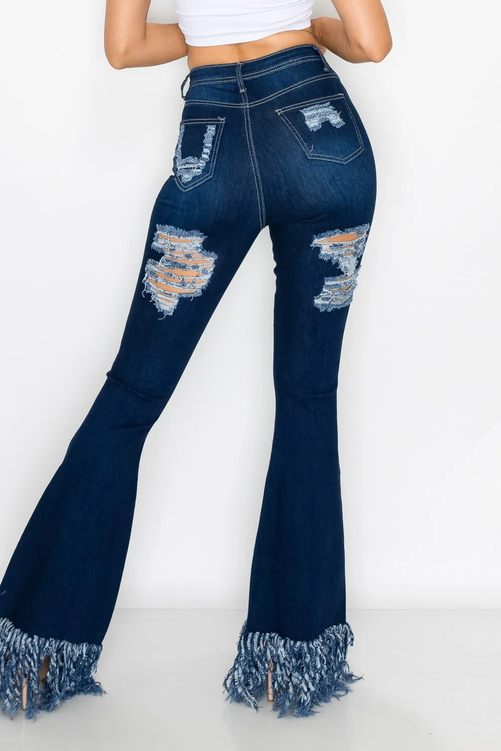 JAZZ-062 BELL BOTTOM FLARE LEG RIPPED DISTRESSED & DESTROYED JEANS