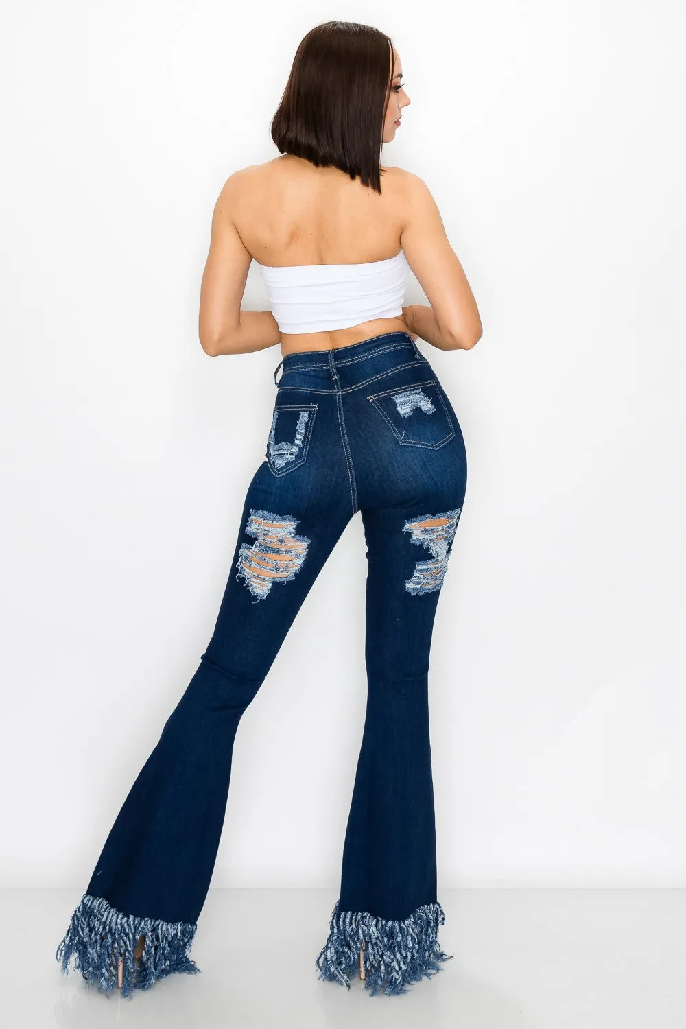JAZZ-062 BELL BOTTOM FLARE LEG RIPPED DISTRESSED & DESTROYED JEANS