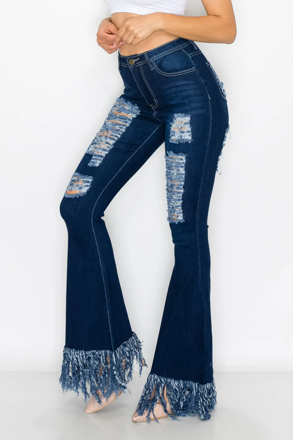 JAZZ-062 BELL BOTTOM FLARE LEG RIPPED DISTRESSED & DESTROYED JEANS