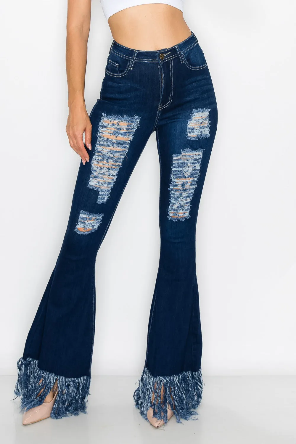 JAZZ-062 BELL BOTTOM FLARE LEG RIPPED DISTRESSED & DESTROYED JEANS