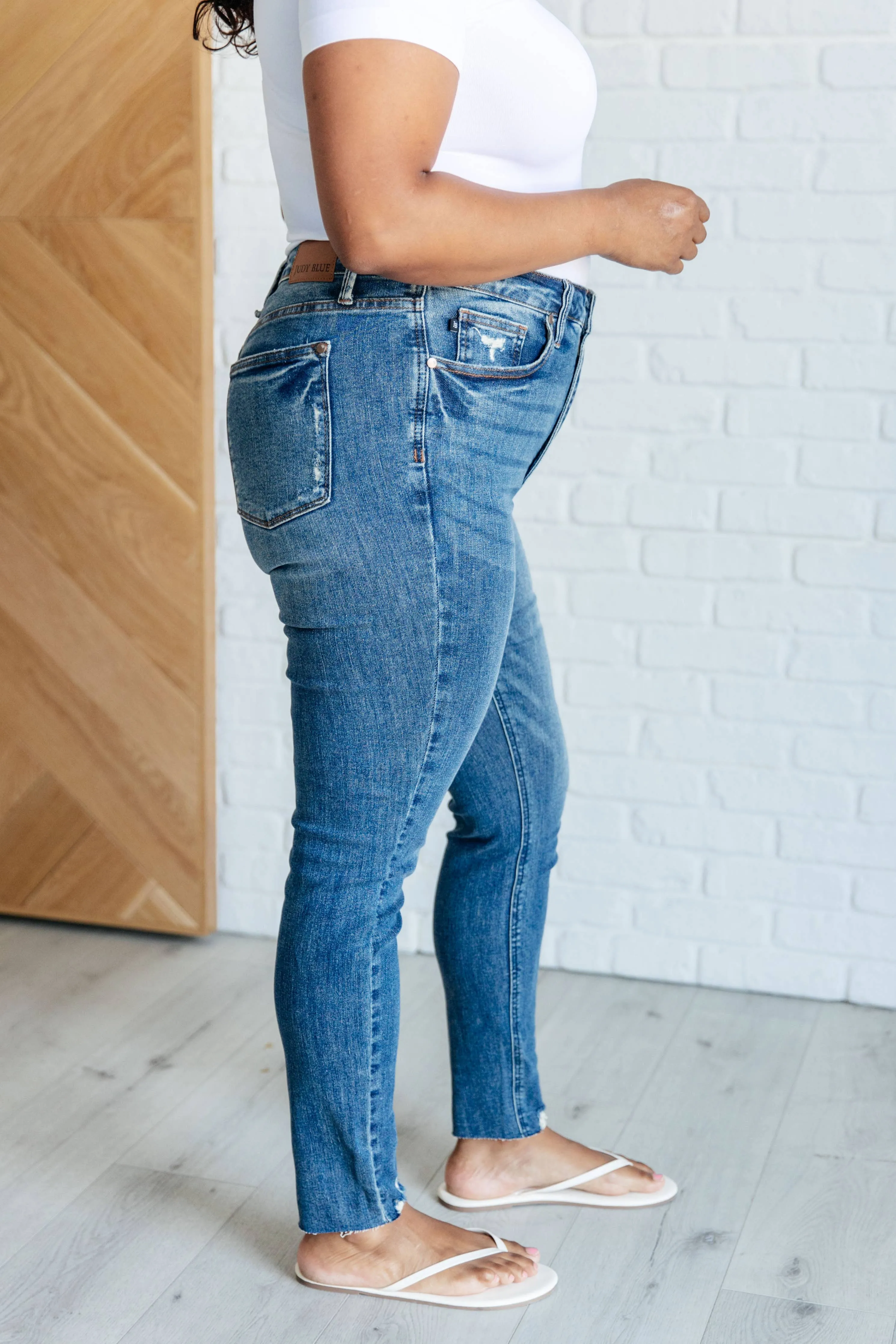 Judy Blue High Rise Control Top Distressed Hem Skinny Jeans: 3/26