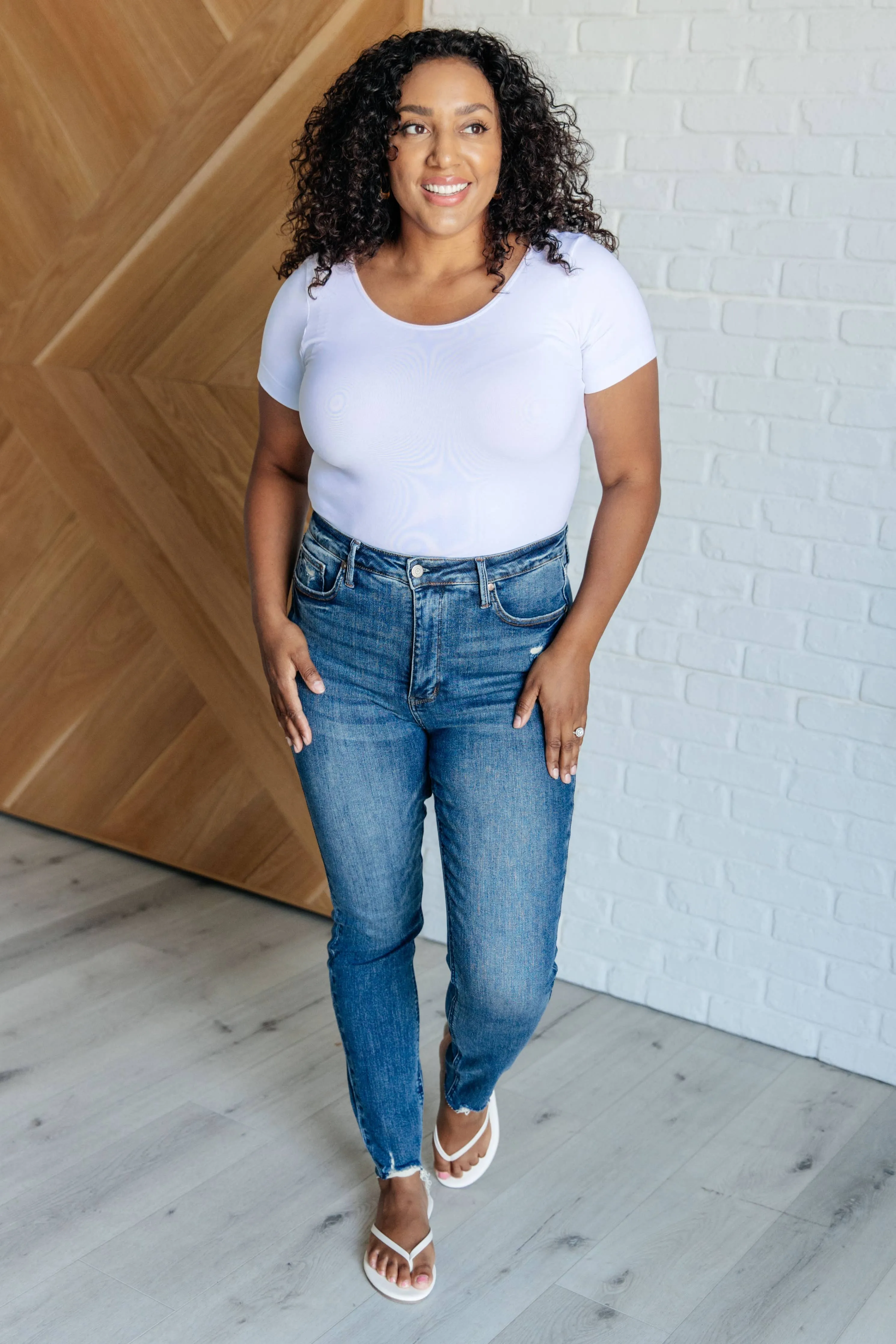 Judy Blue High Rise Control Top Distressed Hem Skinny Jeans: 3/26