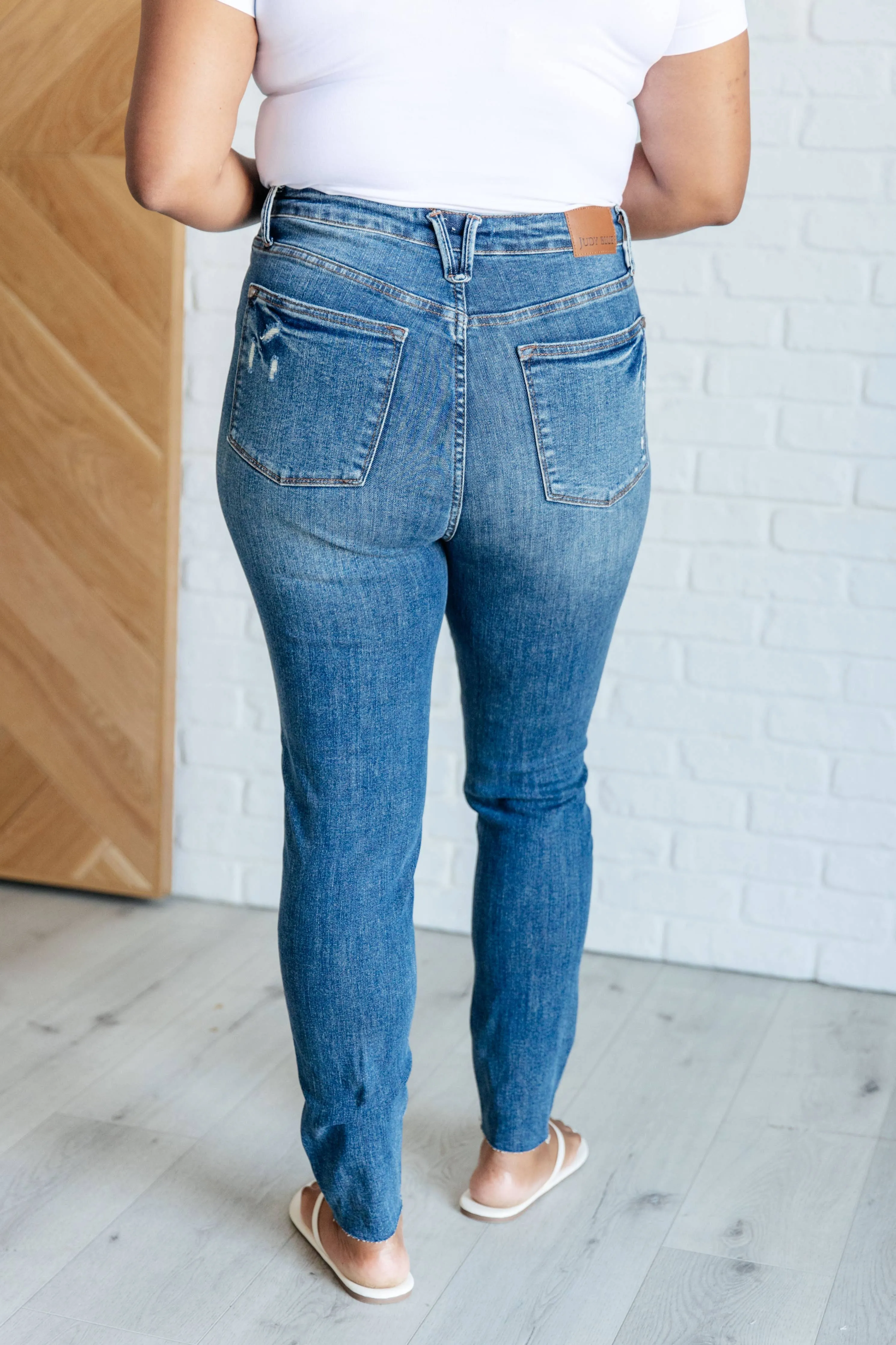 Judy Blue High Rise Control Top Distressed Hem Skinny Jeans: 3/26