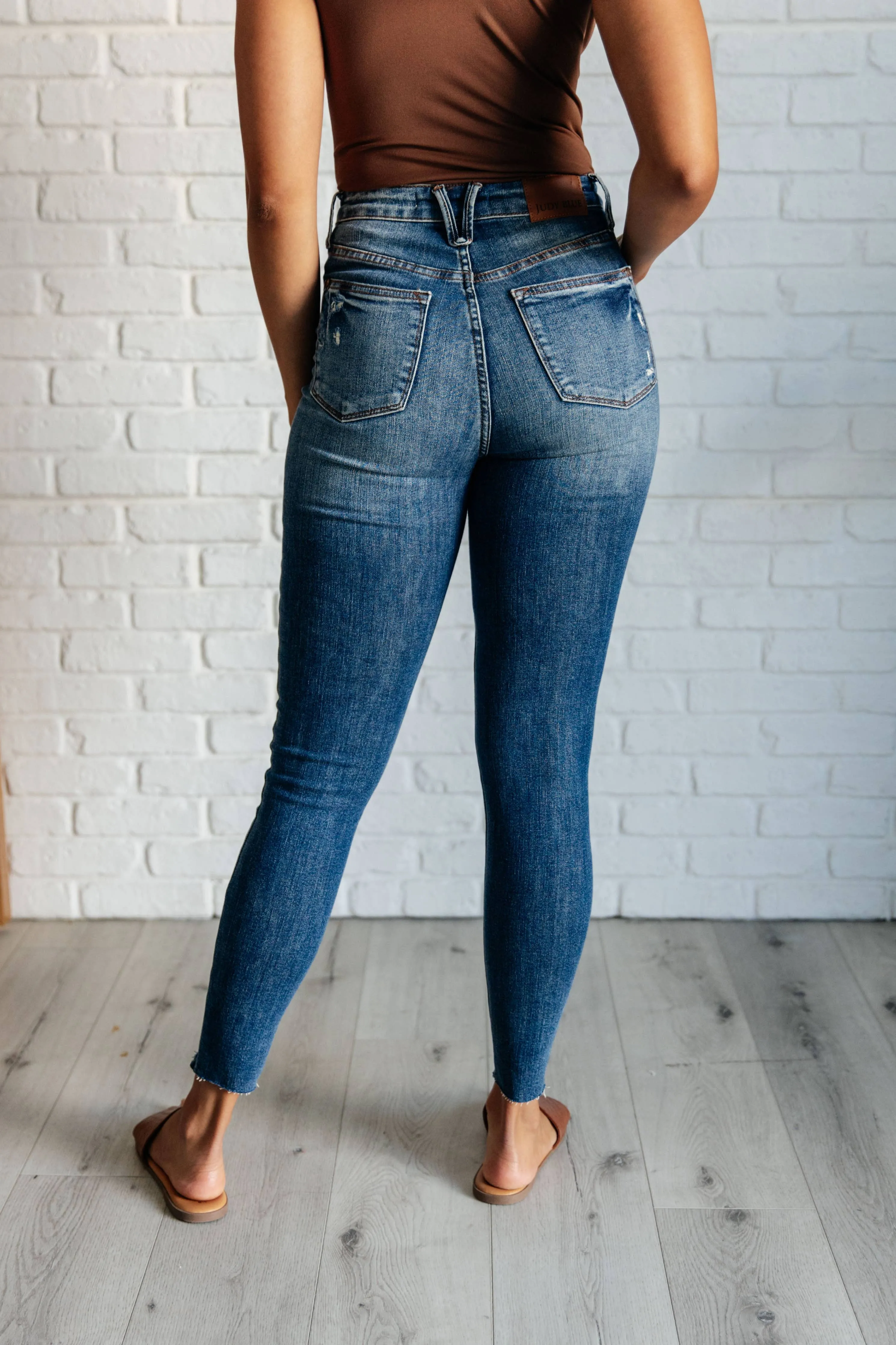 Judy Blue High Rise Control Top Distressed Hem Skinny Jeans: 3/26
