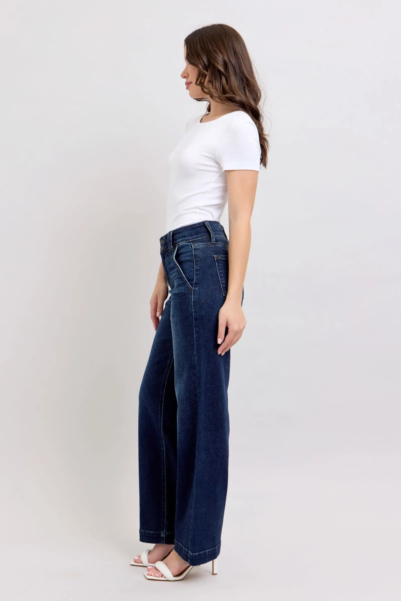 JUDY BLUE High Waisted Wide Leg Denim Trouser