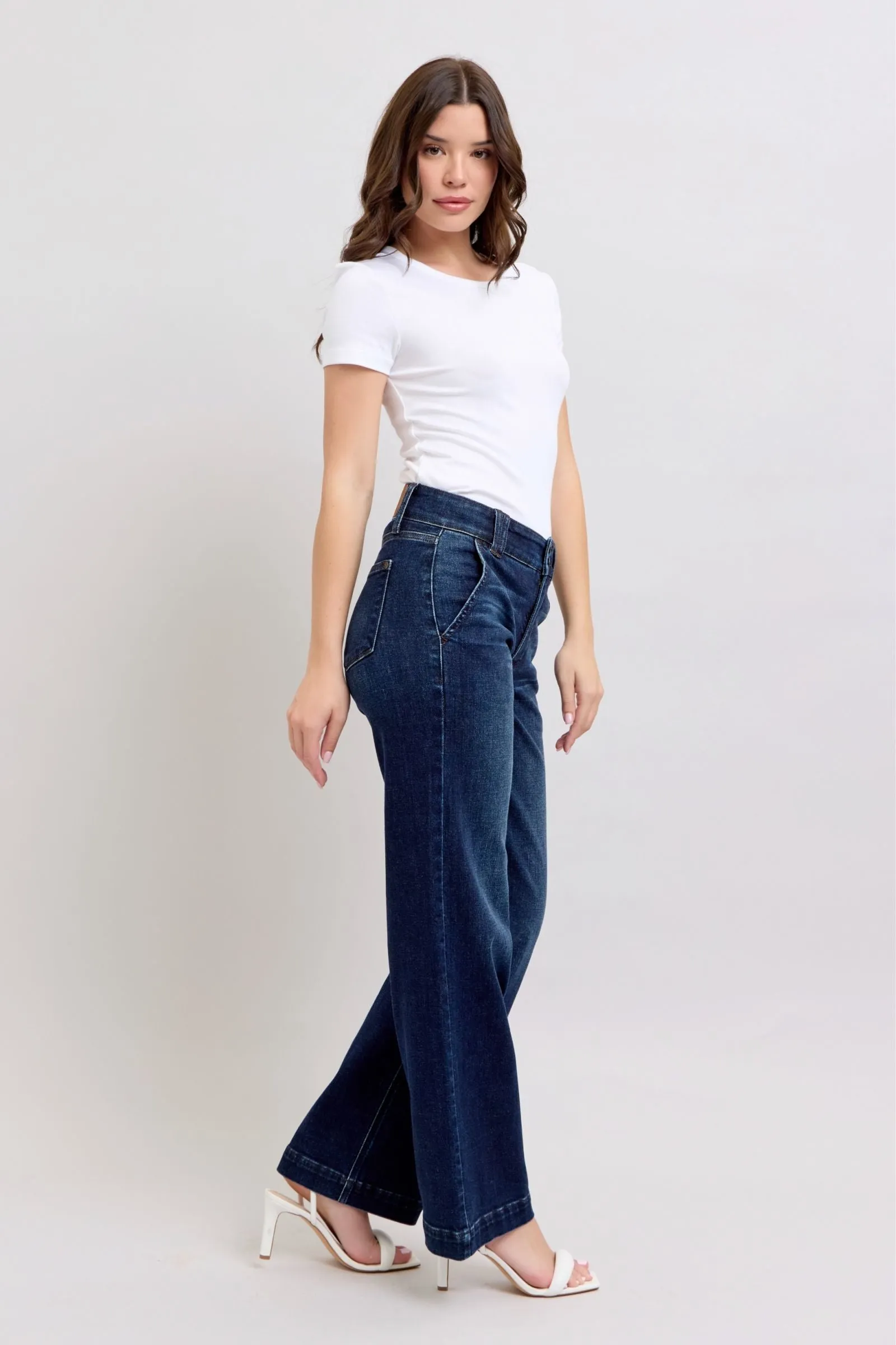 JUDY BLUE High Waisted Wide Leg Denim Trouser