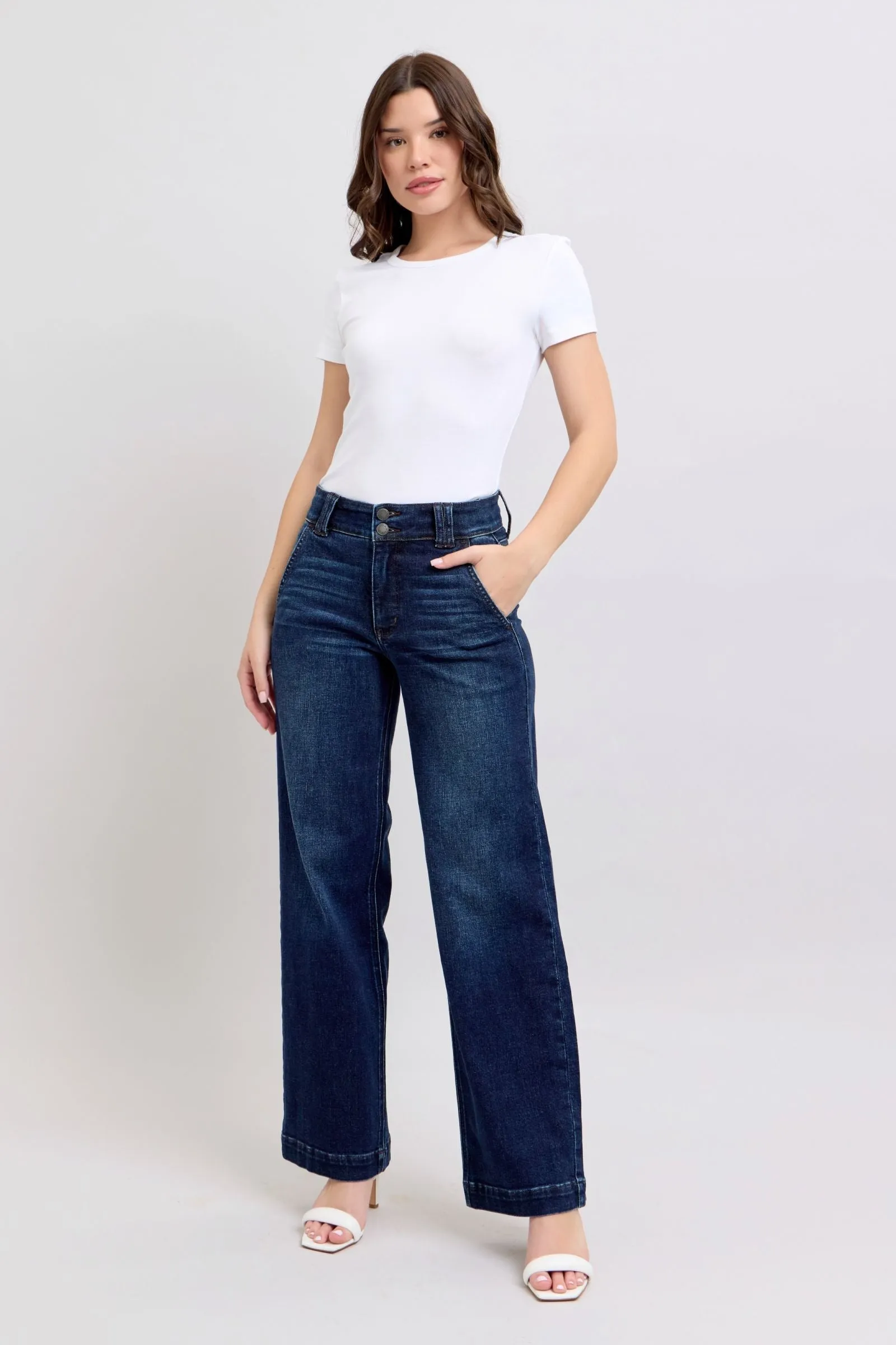 JUDY BLUE High Waisted Wide Leg Denim Trouser