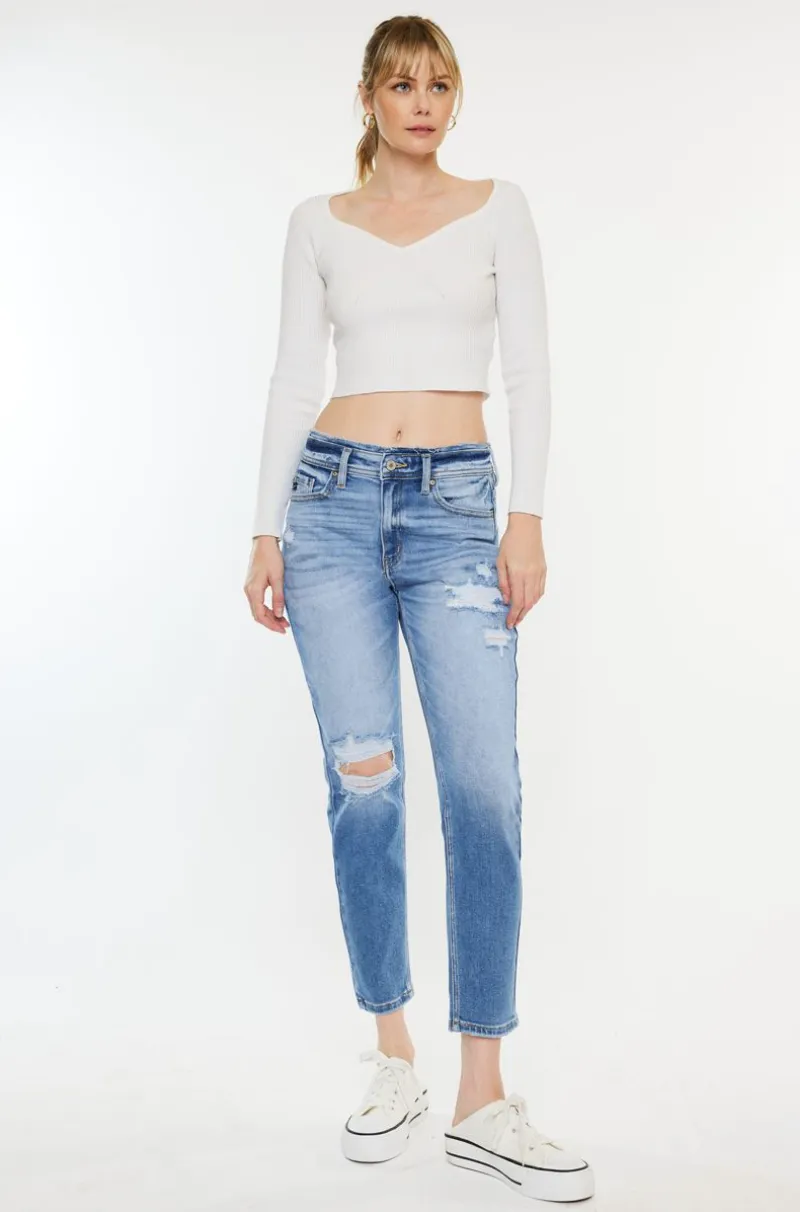 KanCan High Rise WB Detail Mom Fit