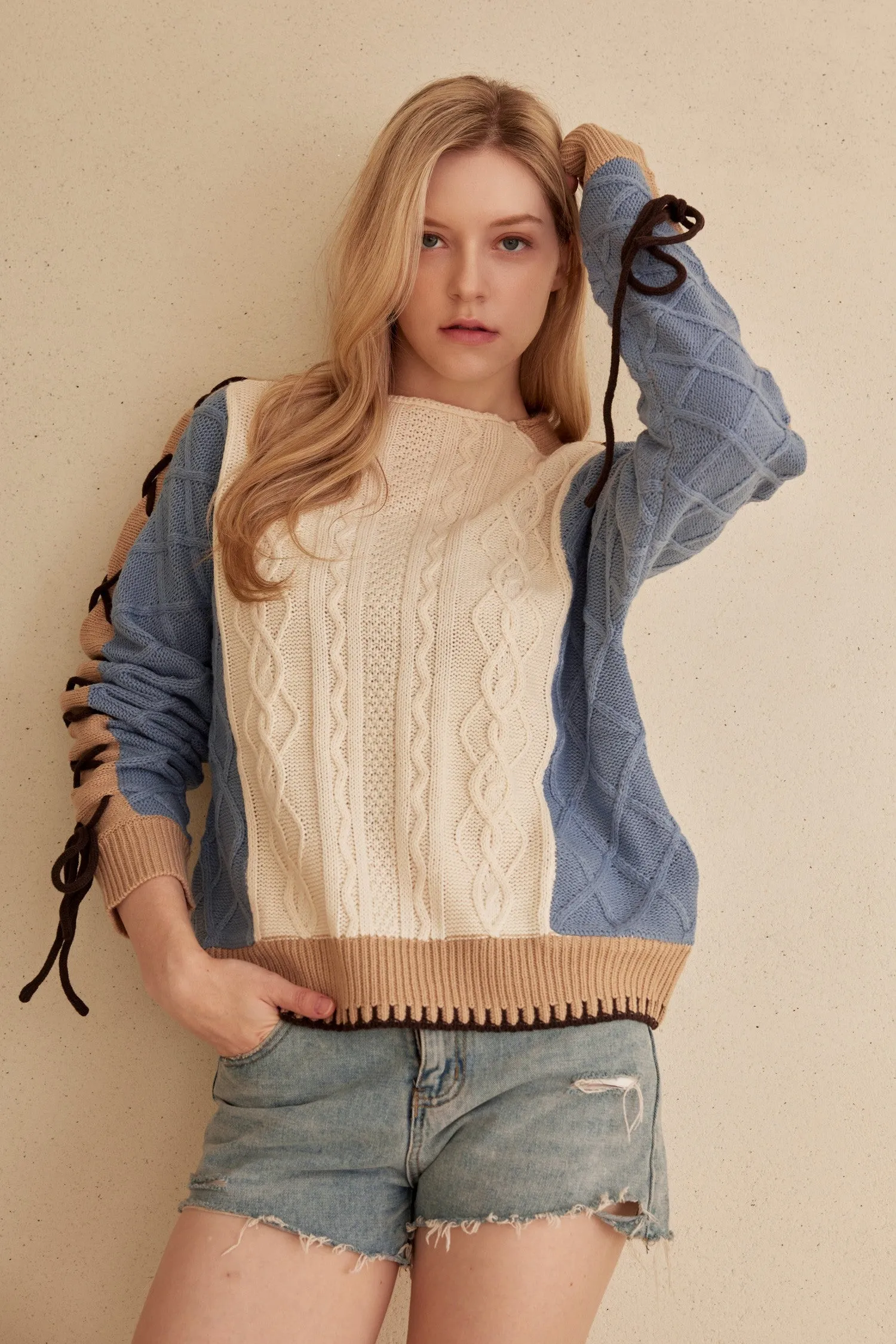 Lace-Up Sleeve Sweater